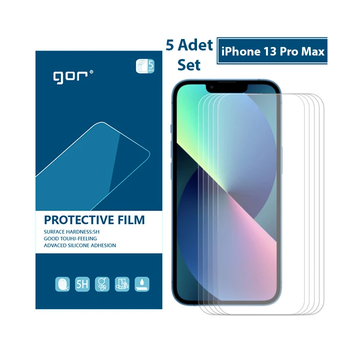 GOR iPhone 13 Pro Max Darbe Emici Ekran Koruyucu Jelatin 5 Adet Set