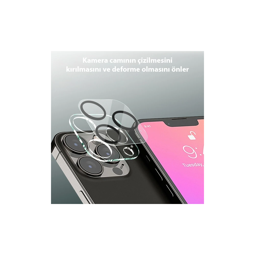 ALLY İPhone 13 Pro-13 Pro Max 3D Full Tempered Glass Cam Kamera Koruyu