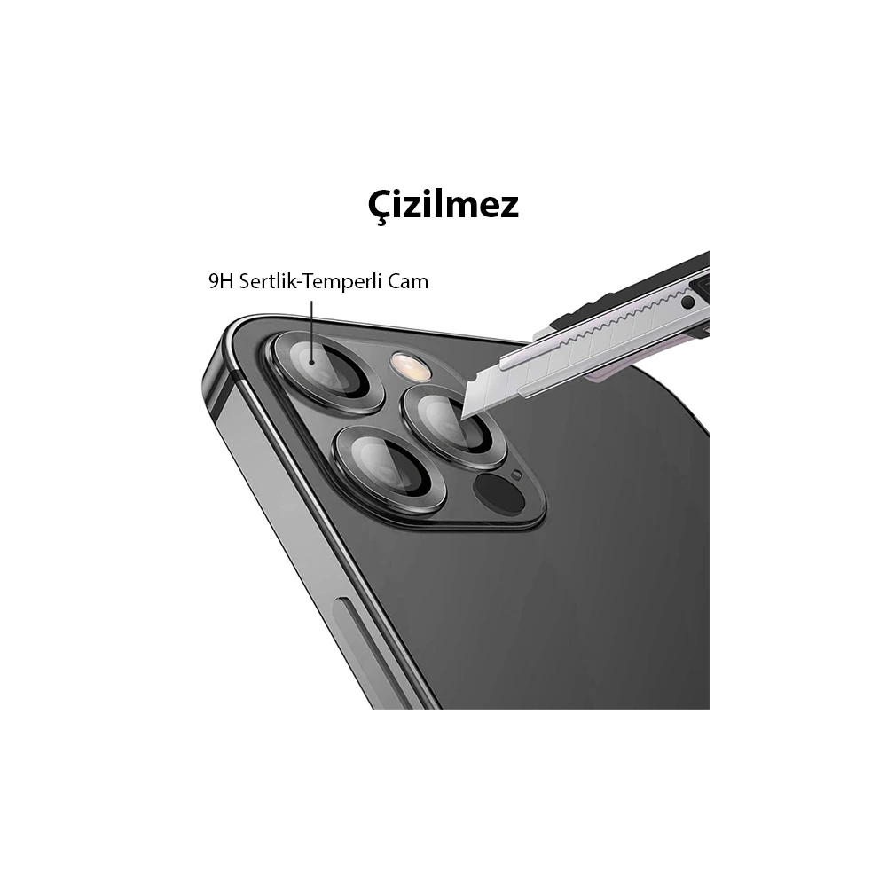 ALLY İPhone 13 Pro -13 Pro Max 3D Metal Çerçeveli Kamera Lens Koruyucu