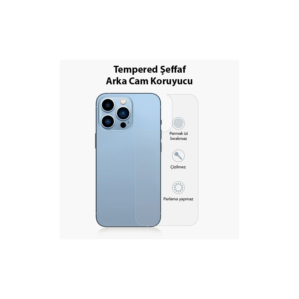 Ally iPhone 13 Pro Max 6.7 Tempered Şeffaf Arka Cam Koruyucu