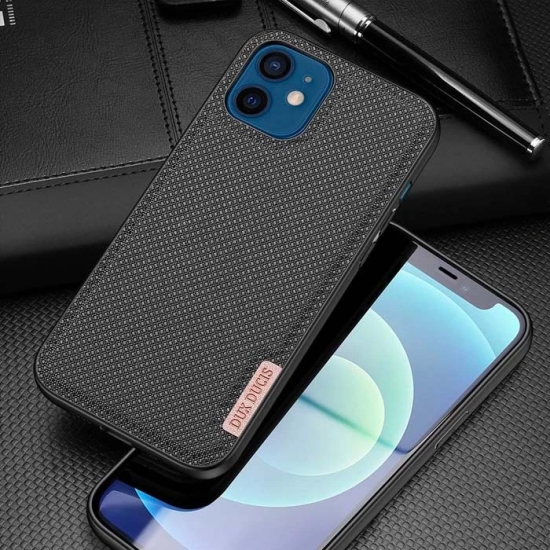 Dux Ducis Fino Serisi iPhone 12 -12 Pro 6.1inç Kılıf Premium Dokuma Si