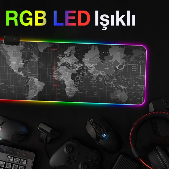 ALLY Dünya Desenli RGB Led Işıklı Oyuncu Mouse Pad 300*800*4MM