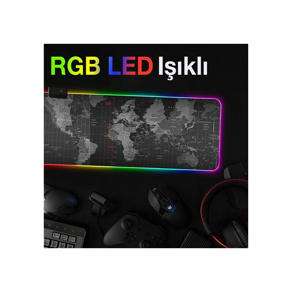 ALLY Dünya Desenli RGB Led Işıklı Oyuncu Mouse Pad 300*800*4MM