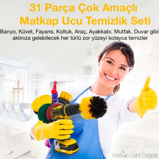 ALLY 31 Parça Çok Amaçlı Ev Banyo ve Araç Matkap Ucu Temizlik Seti