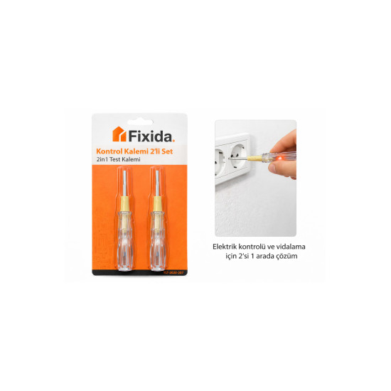 FIXIDA Kontrol Kalemi 2li Set 2in1 Test Kalemi, Elektrik Faz Kontrol Tornavidası