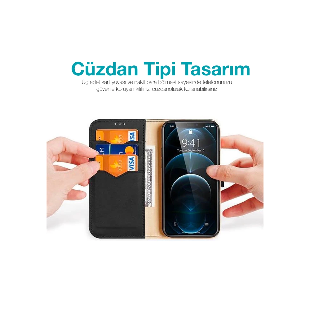 Dux Ducis iPhone 12 - 12 Pro Kılıf Mıknatıslı Cüzdanlı Deri Kılıf Hivo