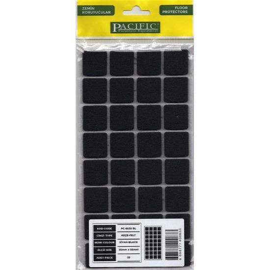 Pacific 6025 BL Yapışkanlı Keçe 25 mm X 25 mm Siyah