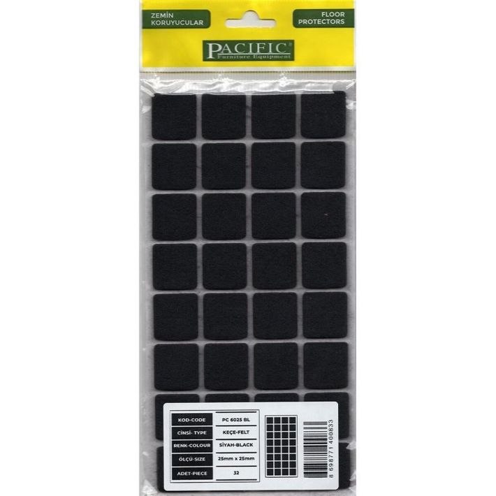 Pacific 6025 BL Yapışkanlı Keçe 25 mm X 25 mm Siyah