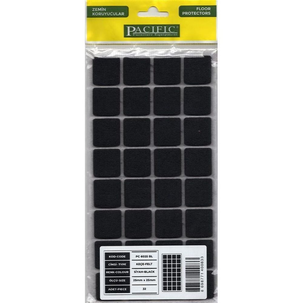 Pacific 6025 BL Yapışkanlı Keçe 25 mm X 25 mm Siyah