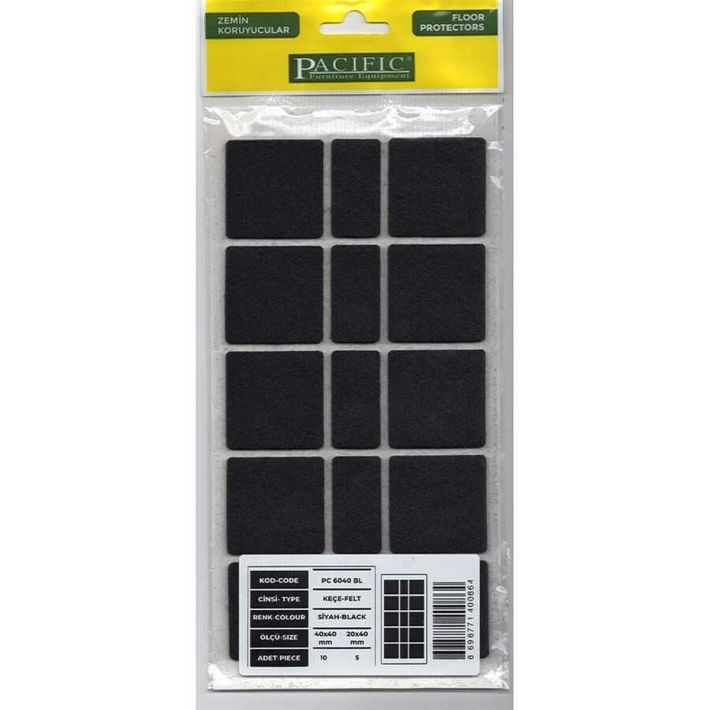 Pacific 6040 BL Yapışkanlı Keçe 40 mm X 40 mm Siyah