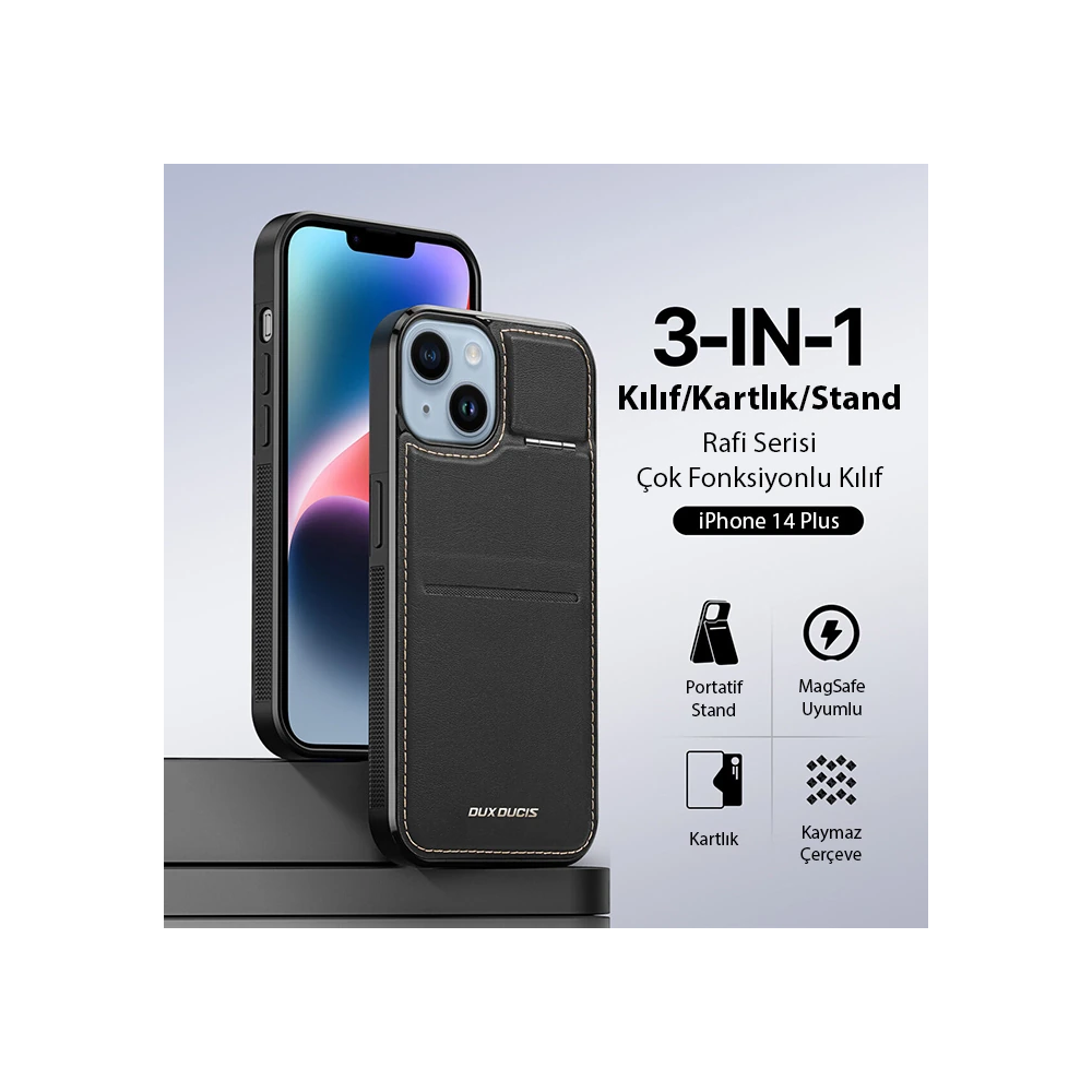 Dux Ducis iPhone 14 Plus Rafi Series MagSafe Premium Deri Kılıf