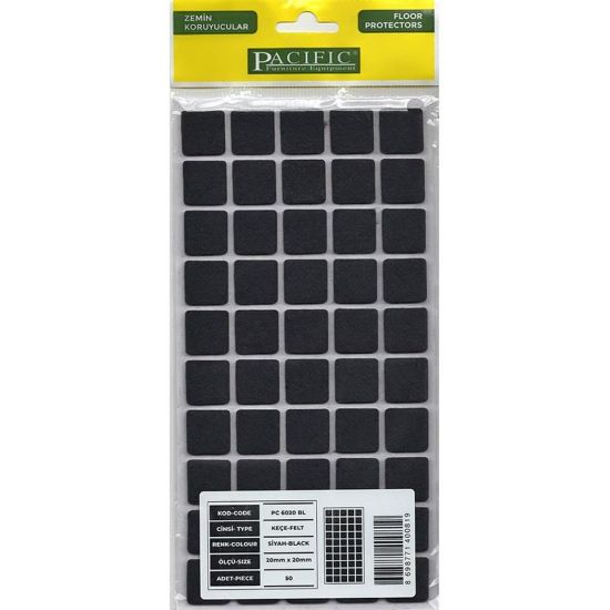 Pacific 6020 BL Yapışkanlı Keçe 20 mm X 20 mm Siyah