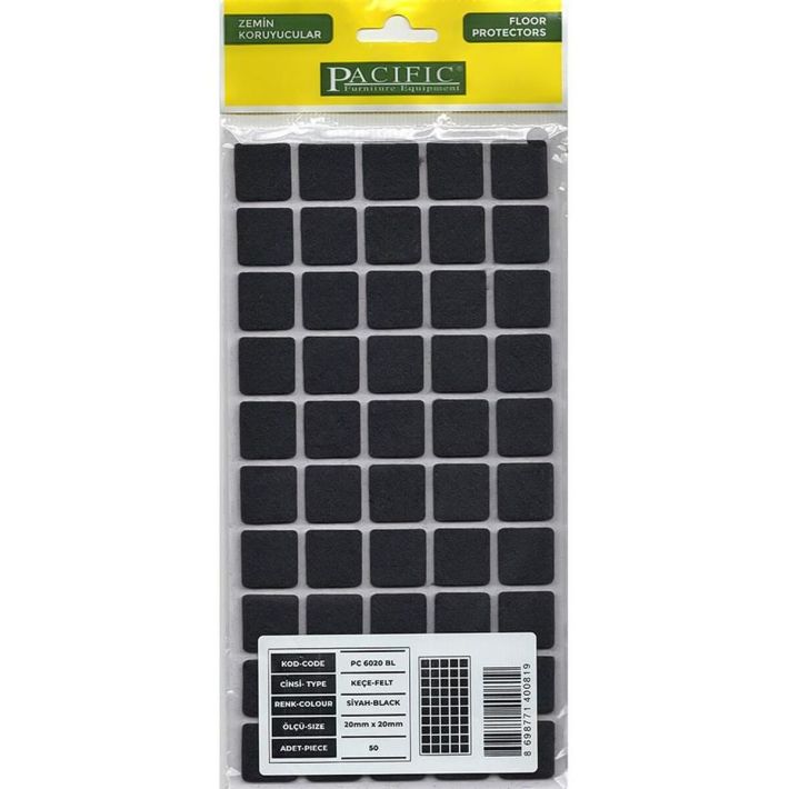 Pacific 6020 BL Yapışkanlı Keçe 20 mm X 20 mm Siyah