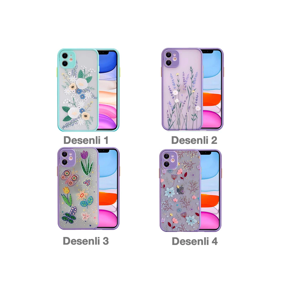 iPhone 12 Mini 5.4inç Kamera Korumalı Çiçek Desenli Silikon Kılıf
