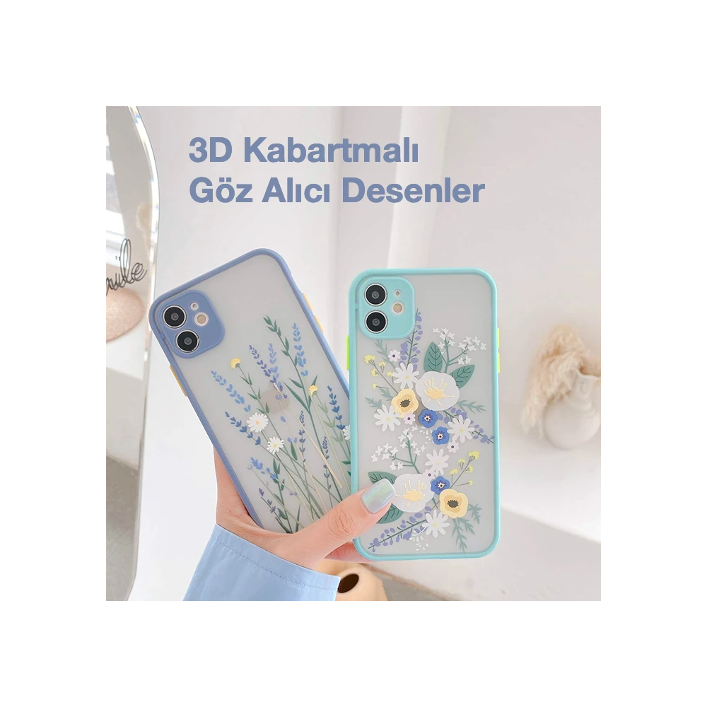 iPhone 12 Mini 5.4inç Kamera Korumalı Çiçek Desenli Silikon Kılıf