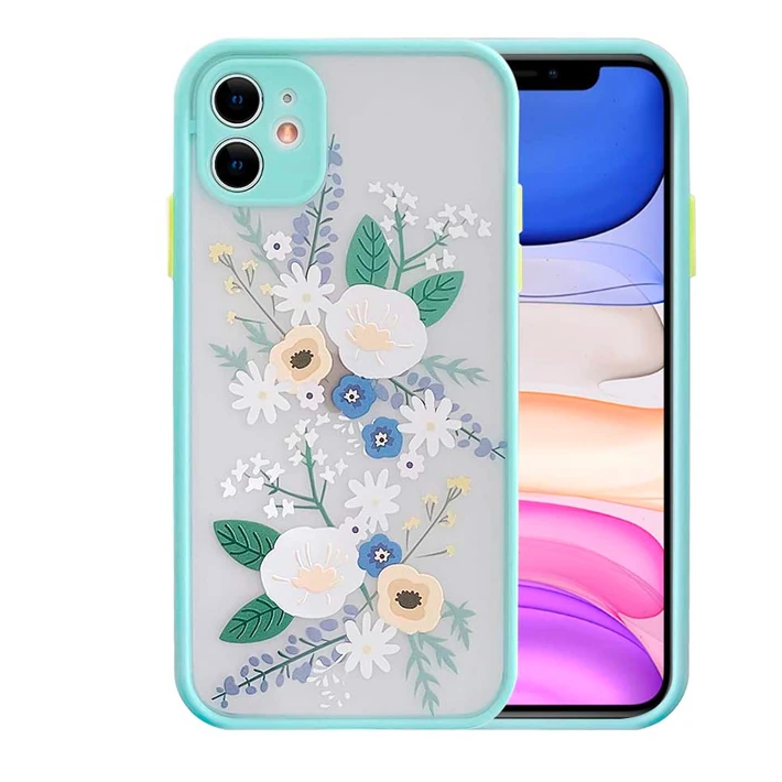 iPhone 12 6.1inç Kamera Korumalı Çiçek Desenli Silikon Kılıf