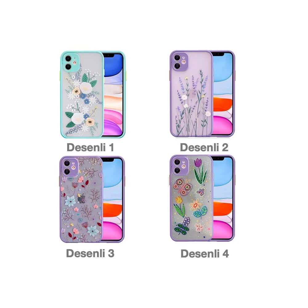 iPhone 12 6.1inç Kamera Korumalı Çiçek Desenli Silikon Kılıf