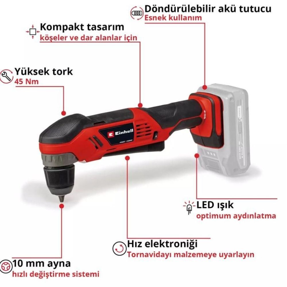 Einhell TE AD 18 Li Solo Dik Açılı Vidalama