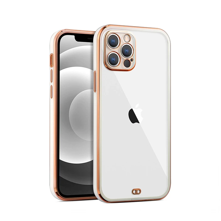 iPhone 12 Pro 6.1inç Gold Çerçeve Kamera Korumalı Bumper Kılıf