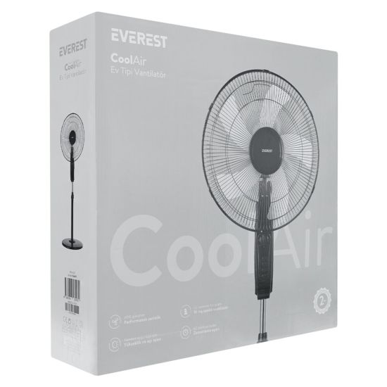 EVEREST FAN11, SİYAH, CoolAir, 3 Kademeli Hız, 40cm 5 Kanat Pervane ve