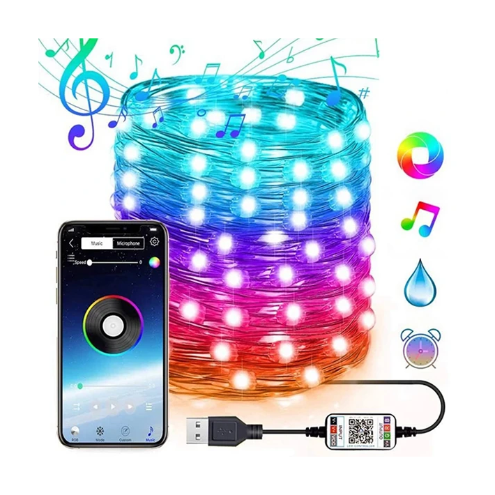 ALLY 10MT 100 LED RGB Bluetooth Telefonla Kontrol Edilen Usb Led Lamba