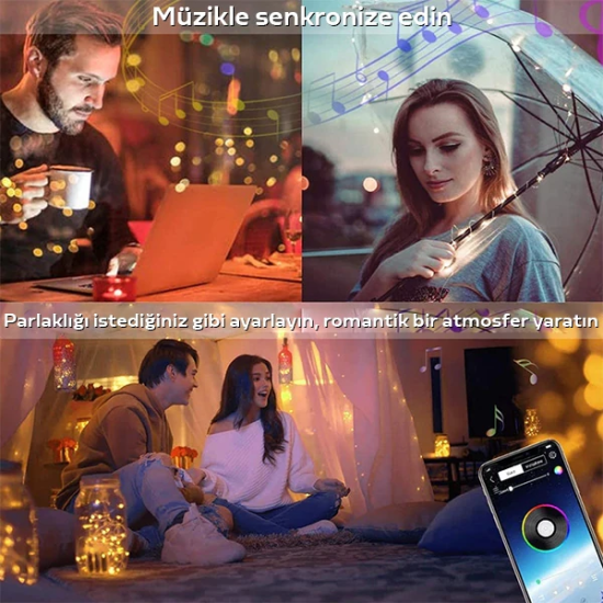 ALLY 10MT 100 LED RGB Bluetooth Telefonla Kontrol Edilen Usb Led Lamba