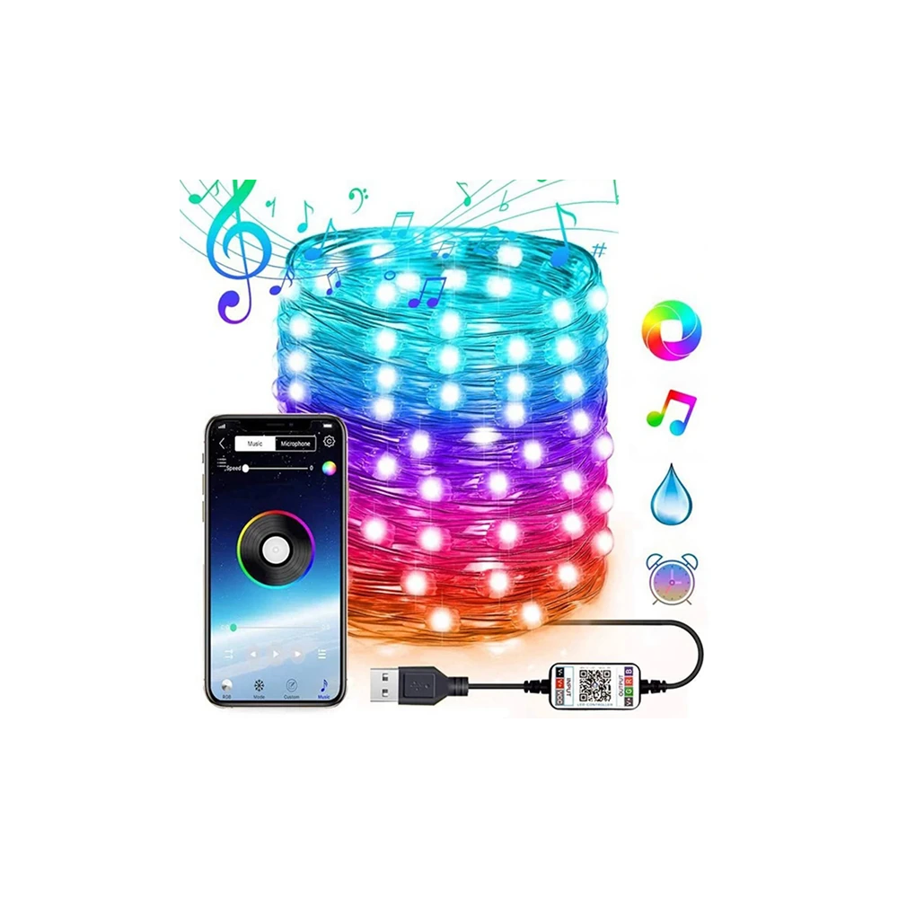 ALLY 5MT 50 LED RGB Bluetooth Telefonla Kontrol Edilen Usb Led Lamba İ