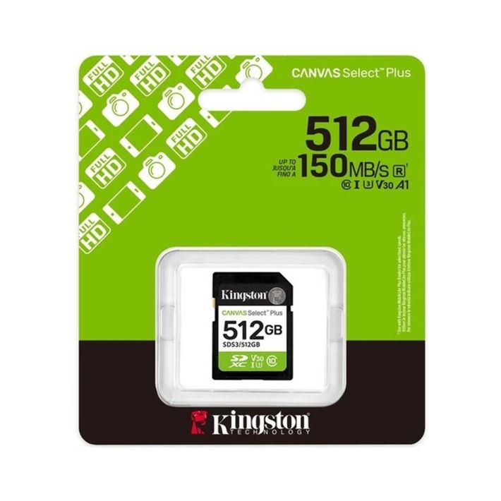 KINGSTON 512GB Canvas Select Plus Gen3 SDXC UHS-I U1 V10 150MB/S Class