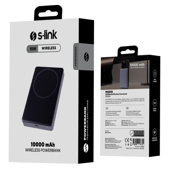 S-LINK MG210, Magsafe, Gri, 10.000mAh, 1xType-C, 4 LED Göstergeli, Pow