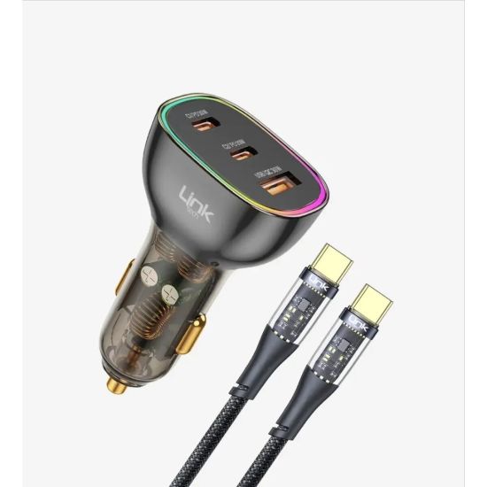 LİNKTECH 80W TRANSPARENT CAR CHARGER 2xPD 30+20W + USB Araç İçi Type-C