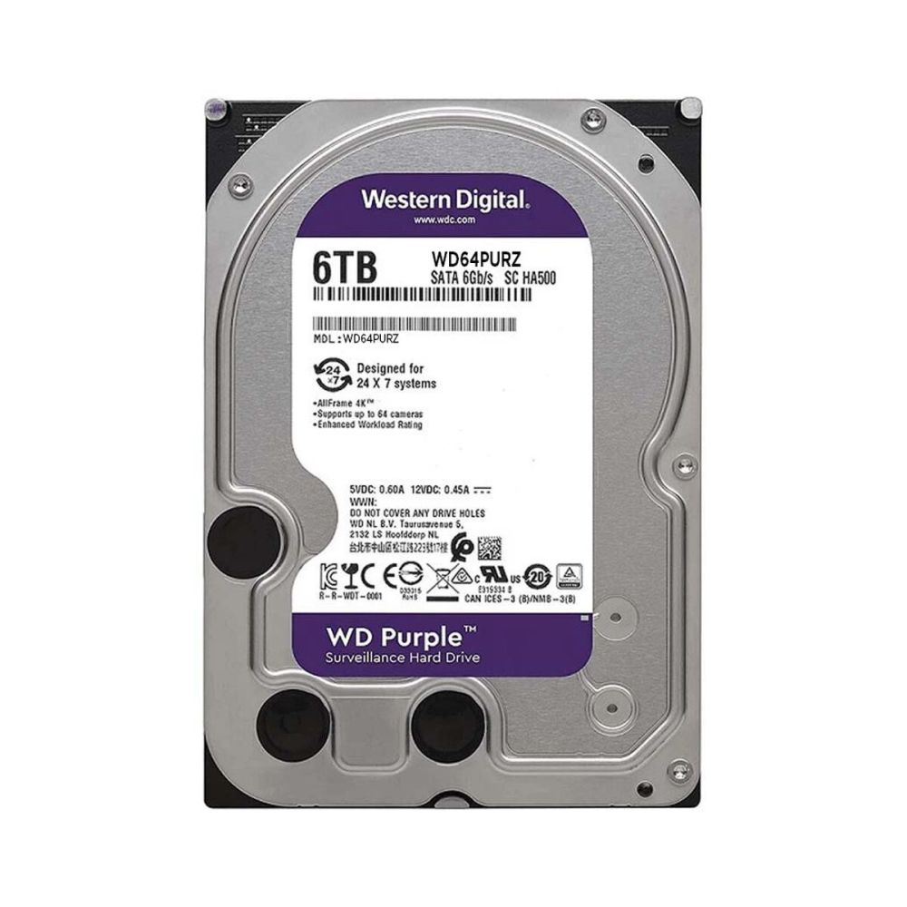 WD PURPLE, WD64PURZ, 3.5", 6TB, 256Mb, 5400 Rpm, 7/24 Güvenlik, H