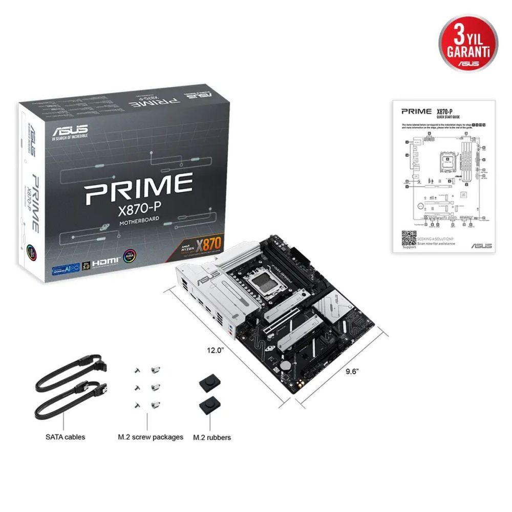 ASUS PRIME X870-P, 4xDDR5, 4xM.2, HDMI, DP, Type-C, AM5 Soket GAMING A