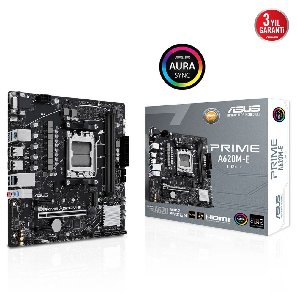 ASUS PRIME A620M-E-CSM, 2xDDR5, 1x M.2, D-SUB, DP, HDMI, AM5 Soket Ana