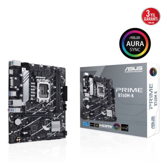 ASUS PRIME B760M-K, 2xDDR5, 2x M.2, D-SUB, HDMI, 12-13.14.Nesil, LGA17