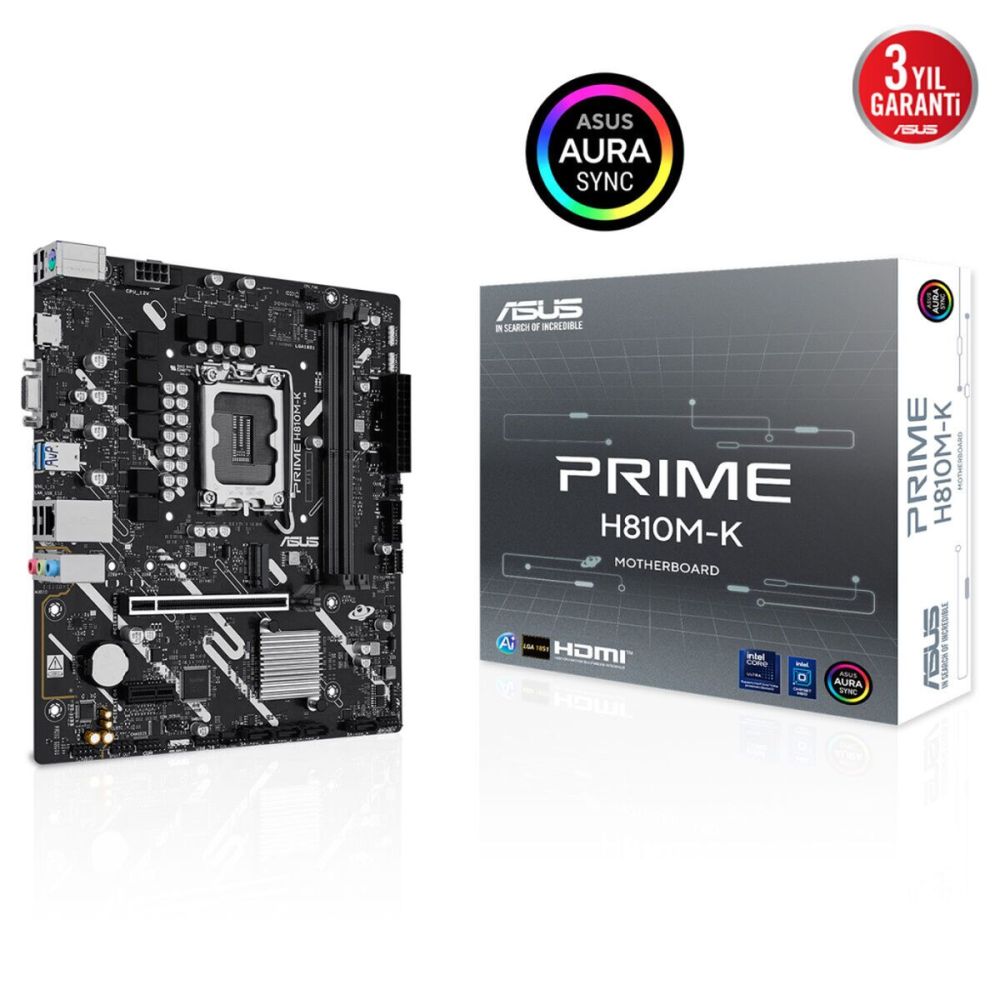 ASUS PRIME H810M-K, 2xDDR5, M.2, HDMI, D-SUB, LGA1851 Soket, ATX Anaka