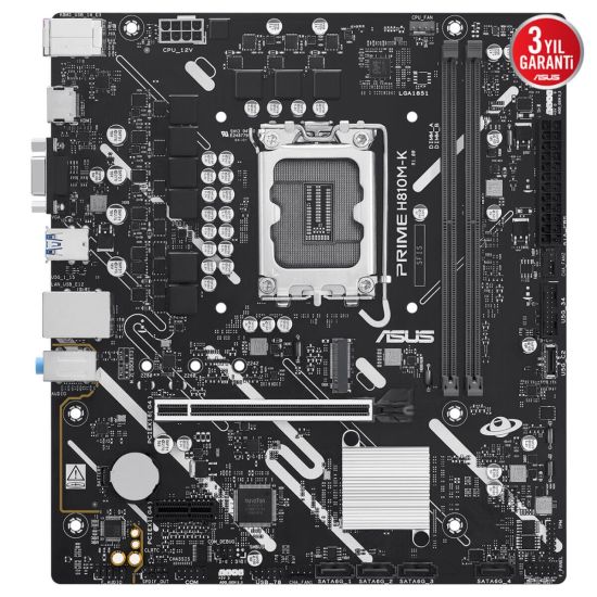 ASUS PRIME H810M-K, 2xDDR5, M.2, HDMI, D-SUB, LGA1851 Soket, ATX Anaka