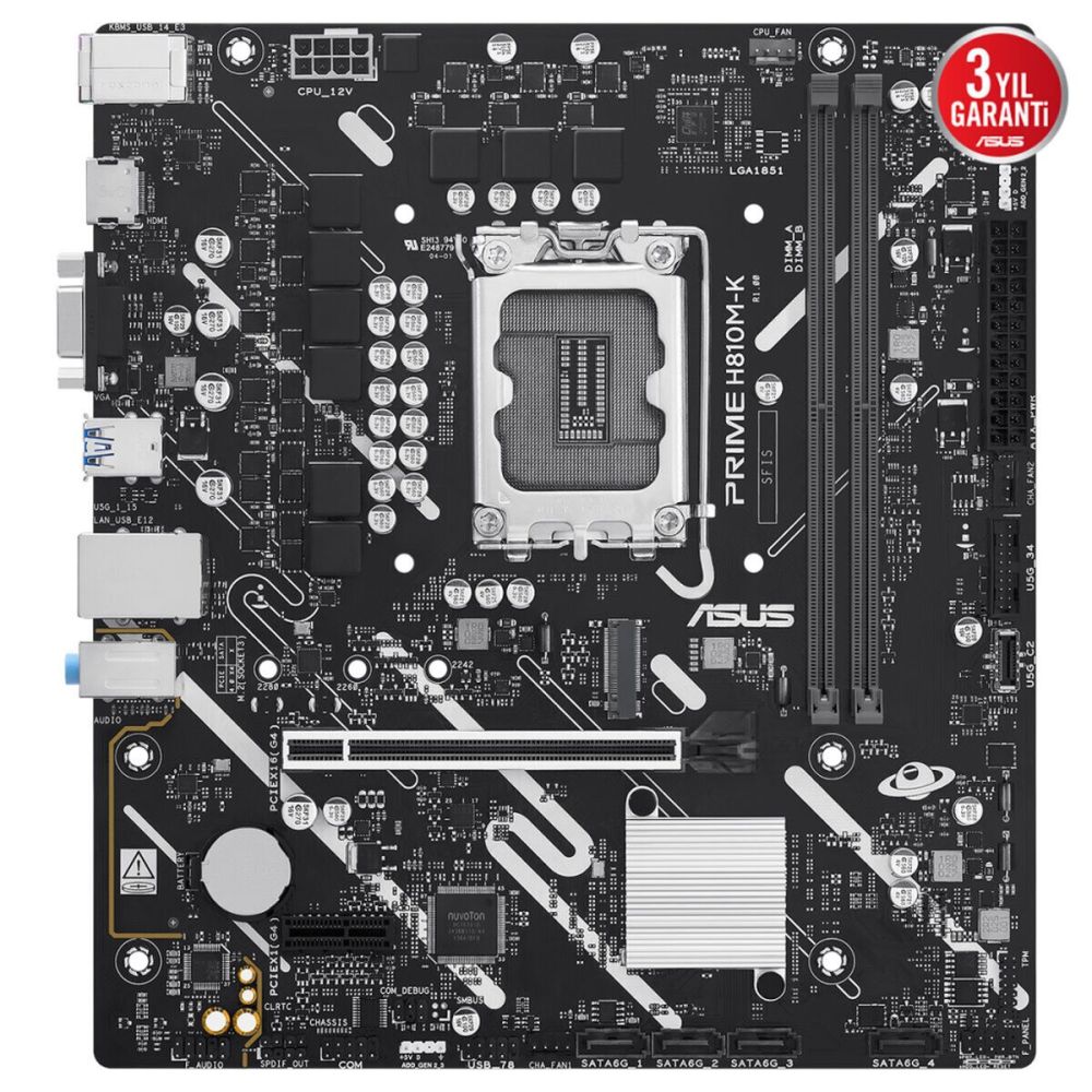 ASUS PRIME H810M-K, 2xDDR5, M.2, HDMI, D-SUB, LGA1851 Soket, ATX Anaka