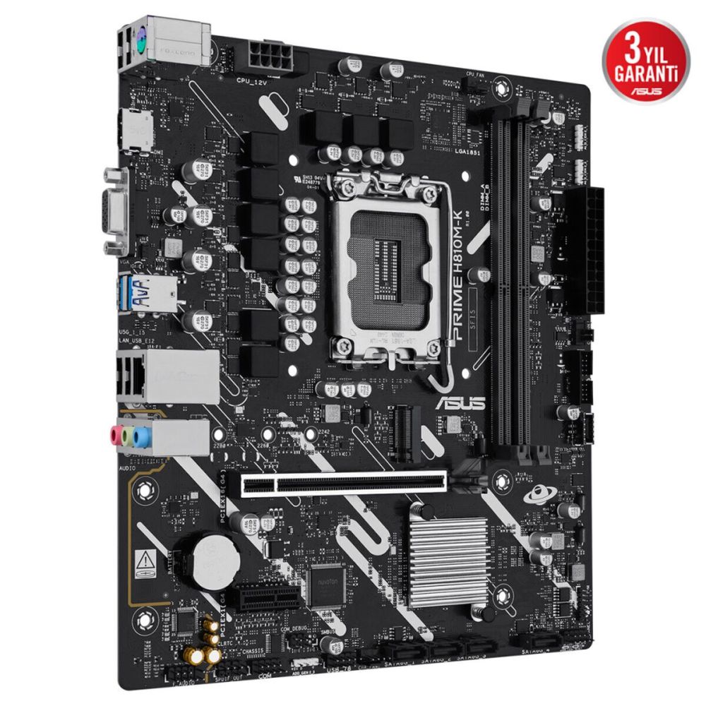 ASUS PRIME H810M-K, 2xDDR5, M.2, HDMI, D-SUB, LGA1851 Soket, ATX Anaka