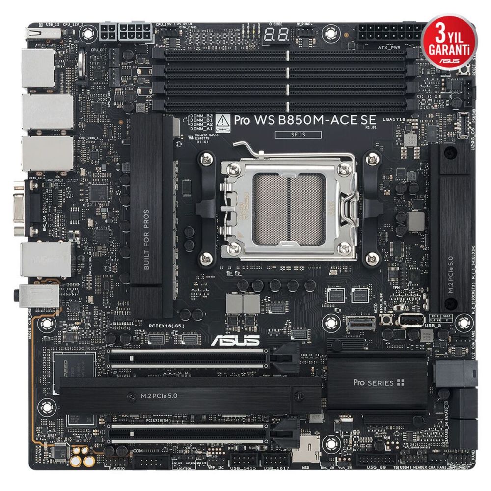 ASUS PRO WS B850M-ACE SE, 4xDDR5, 2xM.2, HDMI, DP, Type-C, D-SUB, PCIe