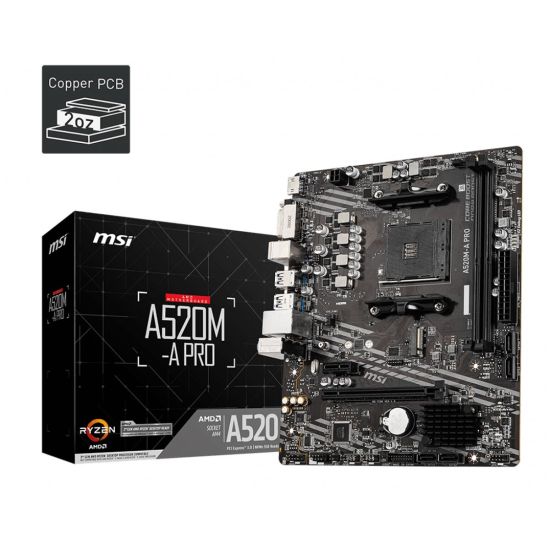 MSI A520M-A PRO DDR4 4600MHZ 1XHDMI 1XDVI 1XM.2 USB 3.2 MATX AM4 (AMD 