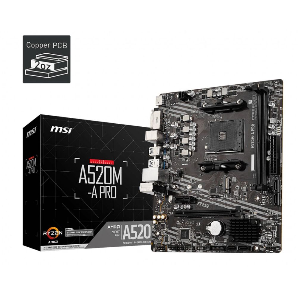 MSI A520M-A PRO DDR4 4600MHZ 1XHDMI 1XDVI 1XM.2 USB 3.2 MATX AM4 (AMD 