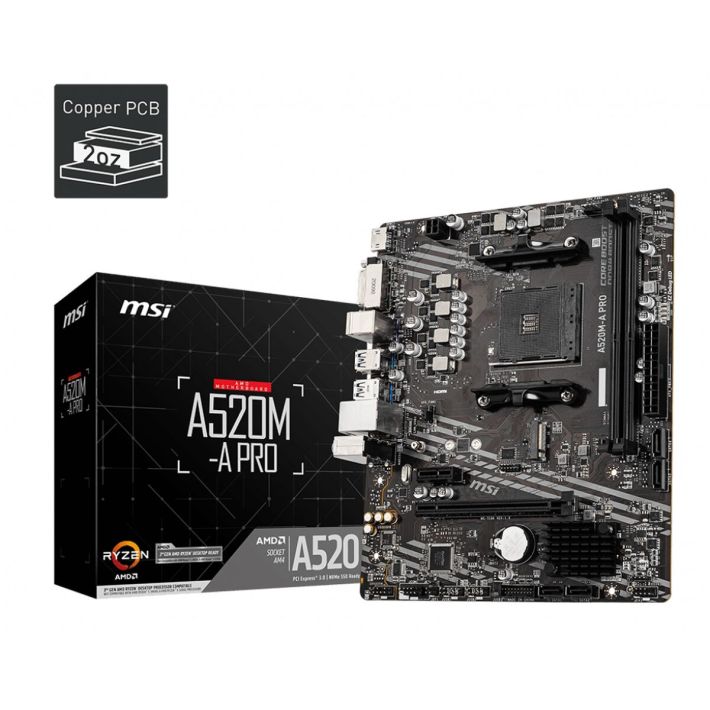 MSI A520M-A PRO DDR4 4600MHZ 1XHDMI 1XDVI 1XM.2 USB 3.2 MATX AM4 (AMD 
