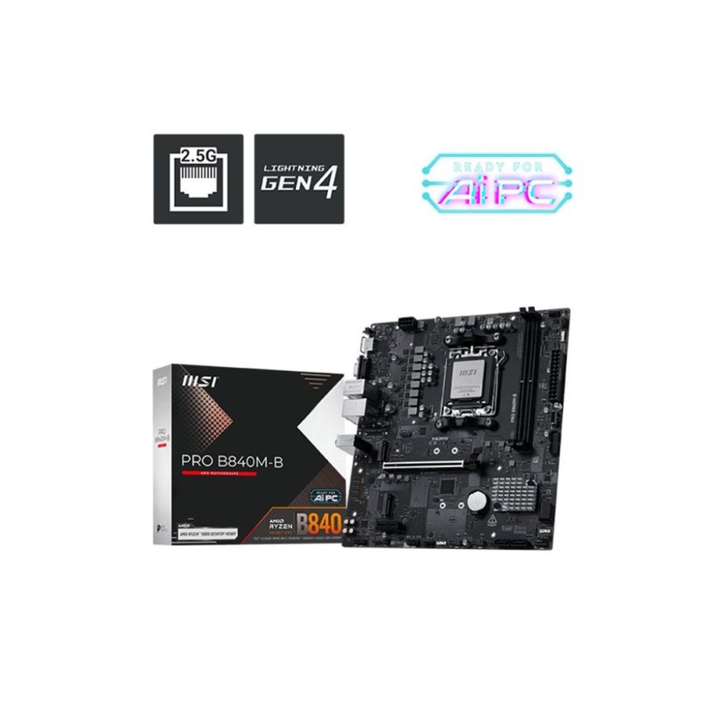 MSI PRO B840M-B DDR5 8000MT/S 1XHDMI 2XM.2 USB-C AM5 MATX (AMD AM5 900