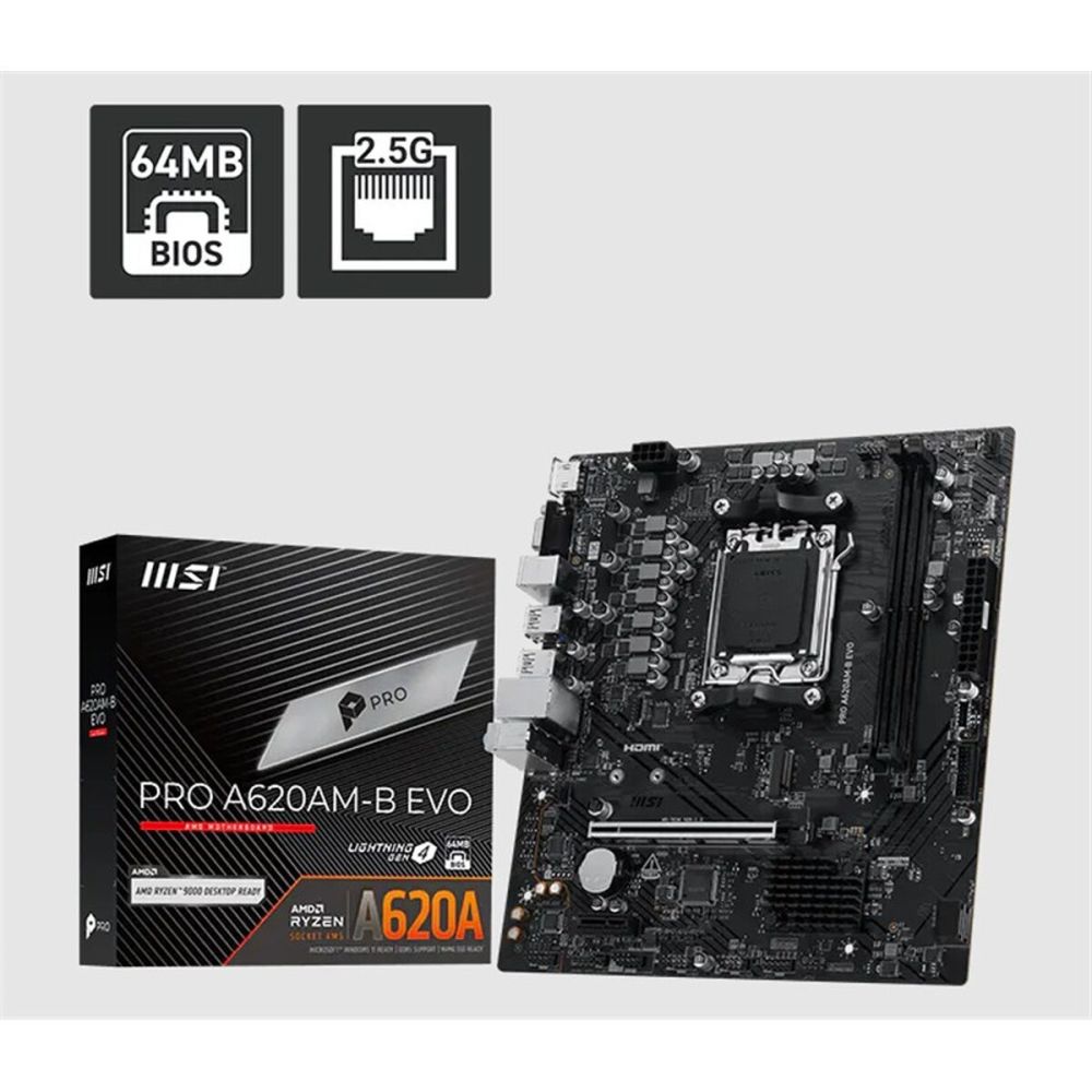 MSI PRO A620AM-B EVO DDR5 6800MT/S 1XHDMI 1XVGA 1XM.2 USB MATX AM5 (AM