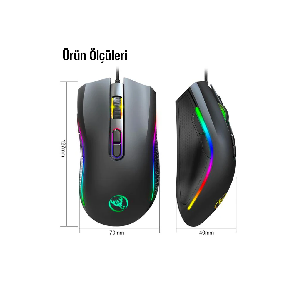 HXSJ A869 7200DPI Ayarlanabilir RGB Işık Gaming Oyuncu Mouse