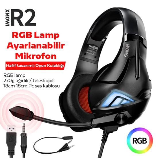 XMOWi R2 Gaming Mikrofonlu RGB Oyuncu Kulaklılığı Gurultu Engelleyici 