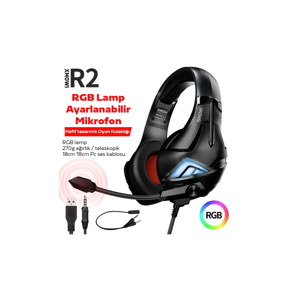 XMOWi R2 Gaming Mikrofonlu RGB Oyuncu Kulaklılığı Gurultu Engelleyici 