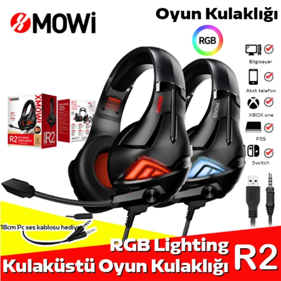 XMOWi R2 Gaming Mikrofonlu RGB Oyuncu Kulaklılığı Gurultu Engelleyici 
