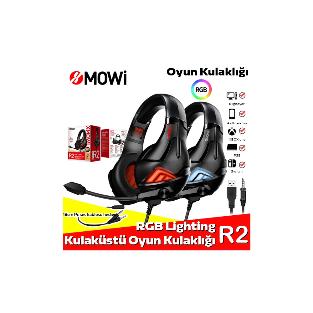 XMOWi R2 Gaming Mikrofonlu RGB Oyuncu Kulaklılığı Gurultu Engelleyici 