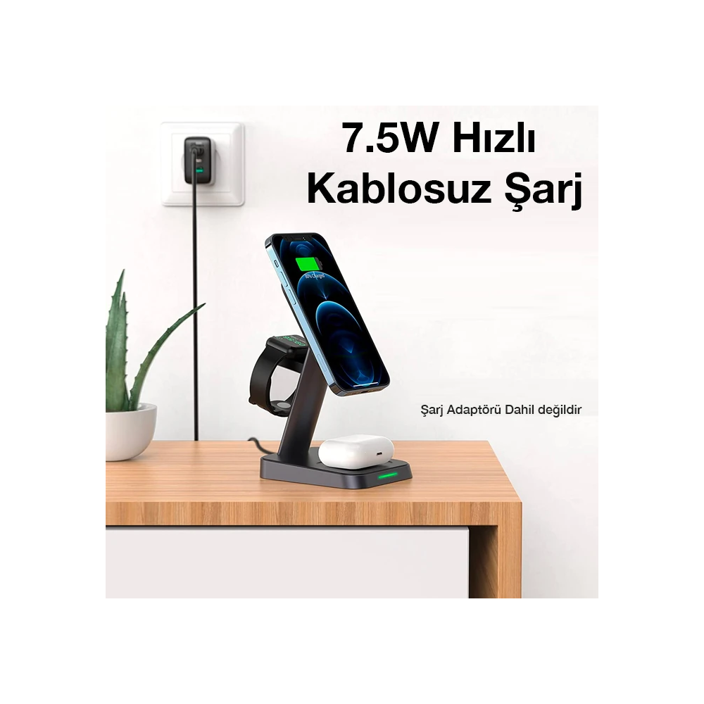ALLY W68 15W 3in1 Manyetik ve Katlanabilir Portatif Masaüstü Kablosuz 